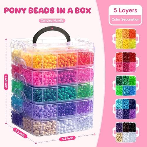Simetufy 6000Pcs Pony Beads, 30 Colors 6x9MM Kandi Beads Bulk for Crafts Bracelet Making Hair Braiding Jewelry Key Chains DIY Valentine' s Day Romantic Gifts Christmas Gifts (Stack Box) thumbnail 3