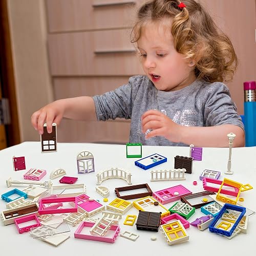 110 Pieces Doors,Windows,Fencesand Light for MOC Creative Building BlockToys Set Street House Decoration Compatible with Classic Brick for Kids Age 6 8 10 12 Years thumbnail 2