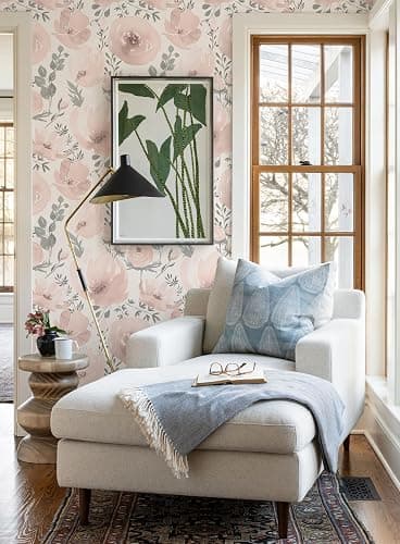 Baolanzw Floral Peel and Stick Wallpaper Pink Wallpaper for Bedroom Self Adhesive Wall Paper Girls Room 17.3"x118" (Pink, 17.3" x 118") thumbnail 6