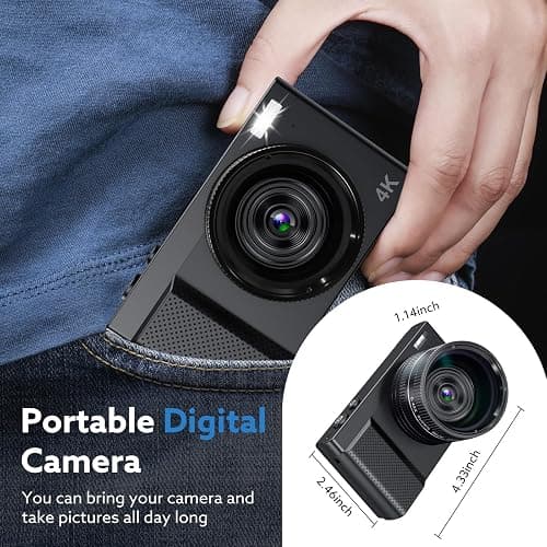 Digital Camera, 4K 64MP Cameras for Photography with 3" 180° Flip Screen,Macro and Wide-Angle Lenses,16X Vlogging Camera for YouTube with 64GB Micro SD Card for Beginner, Teens thumbnail 7