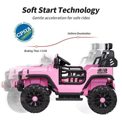 Hikiddo 2 Seater Ride on Toy Car for Kids, 24V 4WD Ride-on Truck Kids Electric Car with Remote Control, 4x200W Motors - Light Pink thumbnail 9