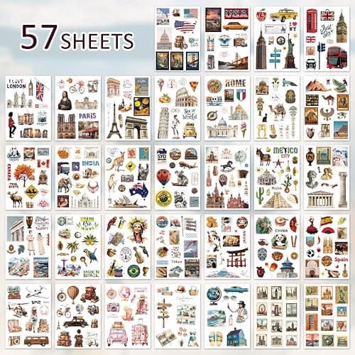 57 Sheets Vintage Travel Scrapbook Sticker Book, 500+ Vintage & Modern Stickers for Scrapbooking, 25 Pcs Ephemera Papers Art Scrapbook Supplies for Adults Teens Women Girls Junk Journal Journaling thumbnail 4