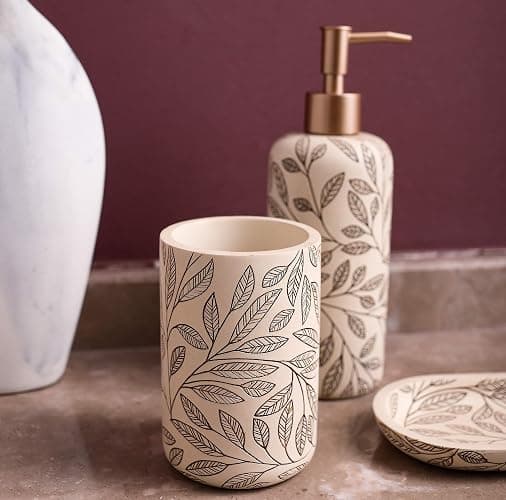 Hymmah Bathroom Accessories Set,Toothbrush Holder,Farmhouse Bathroom Decor,4 Pcs Resin Gift Set Apartment Necessities, Contain Toothbrush Cup,Soap Dispenser,Soap Dish,Tumbler thumbnail 6