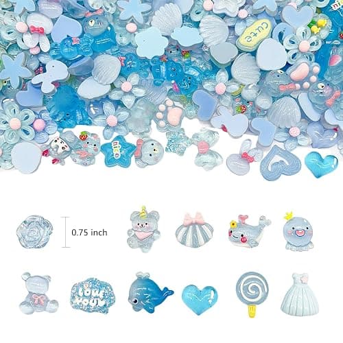 JINDUODUO 60 Pcs Slime Charms Bulk DIY Craft Making Kit, Cute Flat Back Resin Charms for Crafts (Blue) thumbnail 3
