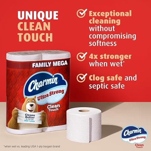 Charmin Ultra Strong Clean Touch Toilet Paper, 24 Family Mega Rolls = 120 Regular Rolls thumbnail 2