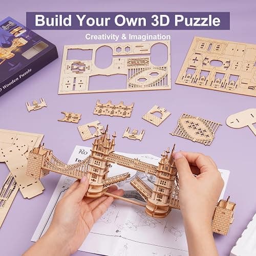 ROBOTIME 3D Puzzle Wooden Craft Kits with LED Light DIY Tower Bridge Construction Model Kit to Build for Teens Brain Teaser Puzzle Home Decor Birthday Gifts thumbnail 8