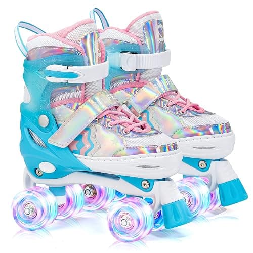 SULIFEEL Rainbow Unicorn 4 Size Adjustable Roller Skates for Girls Boys for Kids Ages 3-5 5-8 6-12 Children Skates Indoor Outdoor - Image 1