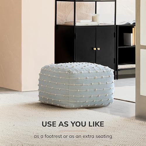 Anji Mountain 100% Handmade & Handcrafted Comfortable Home Décor Pouf Ottoman Footrest for Living Room, Bedroom, Nursery, Kidsroom, Patio Furniture - (22" x 22" x 16"- Teal,Ivory) thumbnail 7