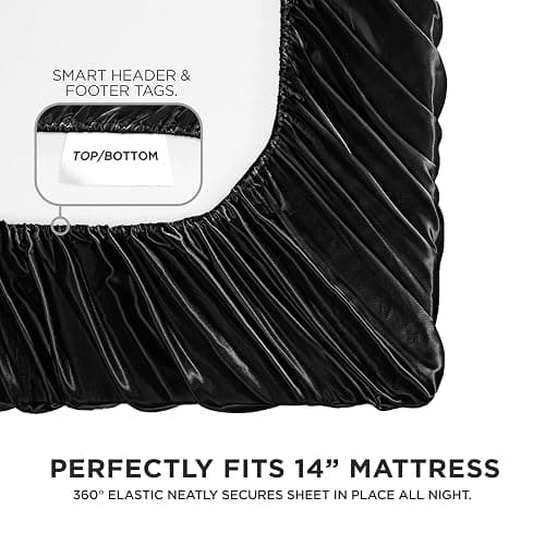 Juicy Couture – Satin Sheet Set | Silky Smooth Bed Sheets | Queen Size Bedding | 4 Piece Set Includes Fitted Sheet, Flat Sheet, and 2 Pillowcases | Wrinkle Resistant and Anti Pilling | Pink - King - 4 Piece Set Black thumbnail 3