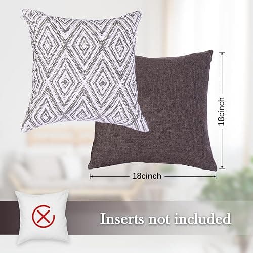 HPUK Decorative Throw Pillow Covers Set of 4 Dark Gray Geometric Design Linen Cushion Cover for Couch Sofa Living Room, 18"x18", Natural thumbnail 2