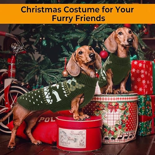 Lelepet Dachshund Sweater Turtleneck Dog Sweaters for Small Dogs (XS-XL) | Pullover Knitted Dog Coat,Cold Weather Dachshund Clothes,Fall/Winter Cozy Outfit for Wiener Dogs,Stretchy Knitwear,Army Green thumbnail 7