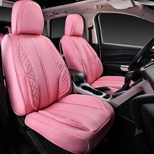 CAR PASS Nappa Pink PU Leather Car Seat Covers Full Set Cute for Women Waterproof Cushioned,Universal Fit for Sedan SUV Pick-up Truck,Automotive, Anti-Slip Front and Backseat Luxury Premium (Pink) thumbnail 3
