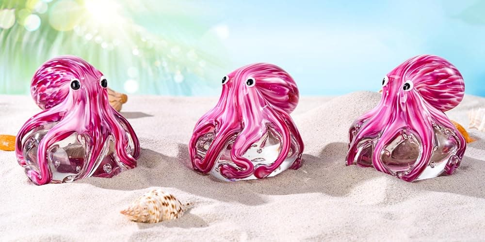EUSTUMA Hand Blown Glass Octopus Figurine Ornament,Sea Animal Ornament for Fish Tank Aquarium,Sea Animals Collection for Birthday Gift,Glass Office Paperweight for Desk. thumbnail 2