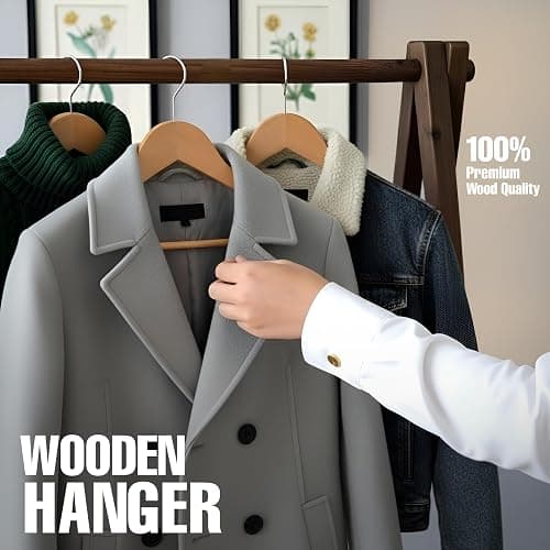 Utopia Home Premium Wooden Hangers 30 Pack - Durable & Slim Coat Hanger - Suit Hangers with 360-Degree Rotatable Hook - Wood Hangers with Shoulder Grooves (Natural) thumbnail 7