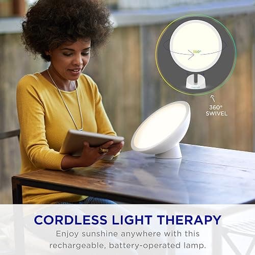 Verilux HappyLight Halo - Cordless LED Light Therapy Lamp with a 360° Magnetic Base & Rechargeable Battery for Portable, UV-Free, Full Spectrum 10,000 LUX Light with Adjustable Brightness and Color thumbnail 2