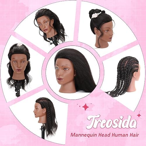 Mannequin Head with 100% Real Human Hair Cosmetology Training Doll Head for Hairdresser Practice Braiding Hair Styling with Clamp Stand (18 Inch) thumbnail 3