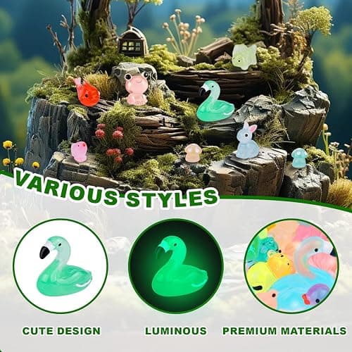 WIURGOHA 80pcs Luminous Mini Resin Animals,10 Styles Tiny Animal Glow in The Dark Miniature Resin Animal Figures Bulk,Mini Ducks Animals for Fairy Garden Micro Landscape Aquarium Dollhouse Decor thumbnail 5