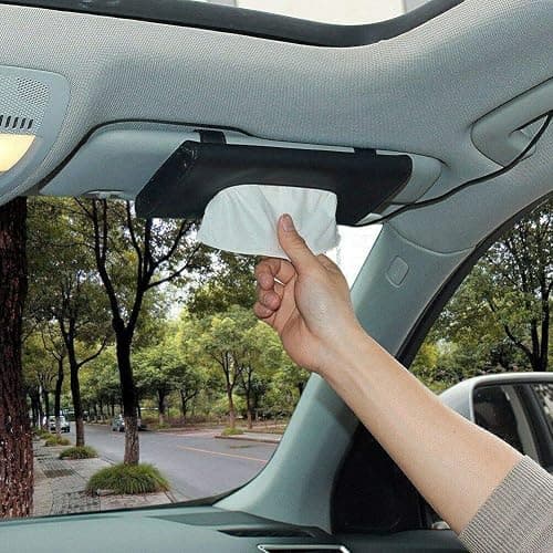 Tissue Box Holder for Car, Car Tissues Holder, Car Napkin Case, Hanging Paper Towel Clip, PU Leather Tissue Box, Paper Carton, Mask Holder for Car Black thumbnail 2