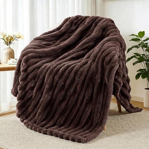 Exclusivo Mezcla Striped Fleece Throw Blanket for Couch, Sofa, Coffee | 50"x60" Soft Breathable Cozy Bed Blankets, Lightweight Plush Fluffy Fuzzy Jacquard Decorative Bedding - Image 1