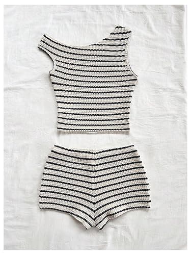 SOLY HUX Women's 2 Piece Striped Off The Shoulder Crop Tops and Mini Shorts Set Summer Y2K Going Out Outfits thumbnail 2