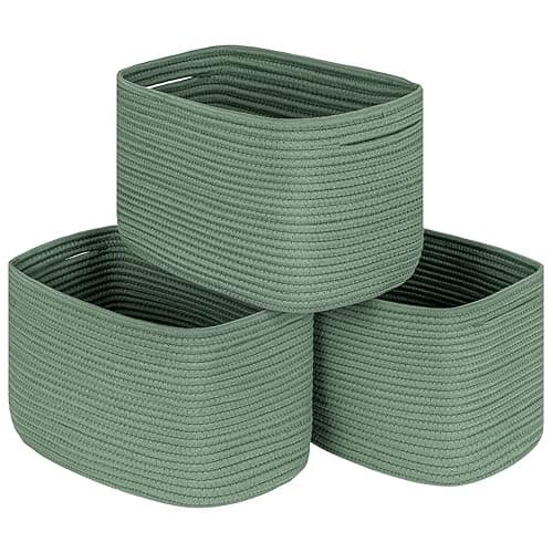 Kriitools Green 3 Pack Shelf Cube Storage Organizer Bins,Decorative Closet Storage Basket for Organizing,Skin-friendly Rope Basket for Shelves,Rectangular Woven Basket for Living Room - Green