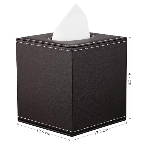 KINGFOM Quadratisch Taschentuchbox, PU Leder Kosmetiktücher Box Tücherbox | Tissue Box für Auto Büro Badezimmer Schlafzimmer (Braun) thumbnail 3
