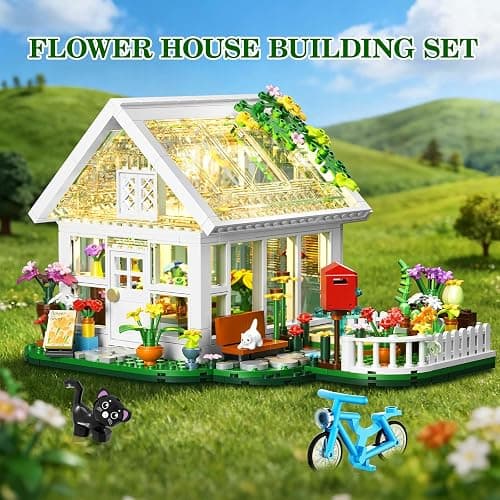 BUILDIFY Flower House Building Set with LED Light, Creative Greenhouse Building Toy Kits, Garden House City Street View Playset, Christmas Birthday Gift for Adults Teens Girls Age 8-12, 632 Pcs thumbnail 3