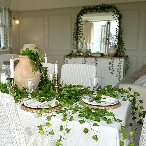 CQURE 24 Pack 168Ft Artificial Ivy Fake Vines,Ivy Garland Greenery Garland Fake Hanging Plants Vines Aesthetic Green Leaves for Bedroom Wedding Party Garden Wall Room Decor thumbnail 4