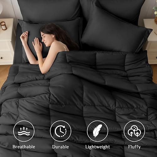 JOLLYVOGUE Twin XL Comforter Set, Ultra-Soft Bed in a Bag Twin XL Size 5 Pieces, Oeko-TEX Certified Bedding Set with Down Alternative Comforter, Sheets, Pillowcases & Shams, Black thumbnail 2