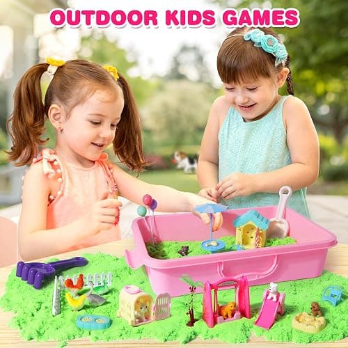 Billeeit Pet Sensory Bin Sand Toy with 2.2lbs Green Magic Sand, Dog ＆ Cat Play Sand Kit for Boys and Girls Including 28pcs Accessories Total, Sand Box Toys Gift for Kids 3+ Indoor Creativity thumbnail 4