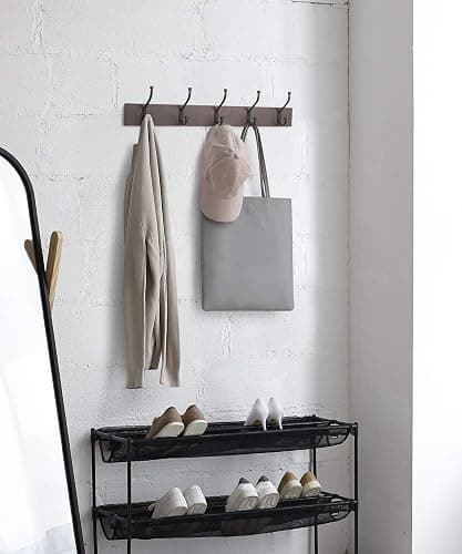 Amazon Basics Wall-Mounted Metal Coat Rack, 5 Hooks, Espresso | Farmhouse, Rectangular thumbnail 2