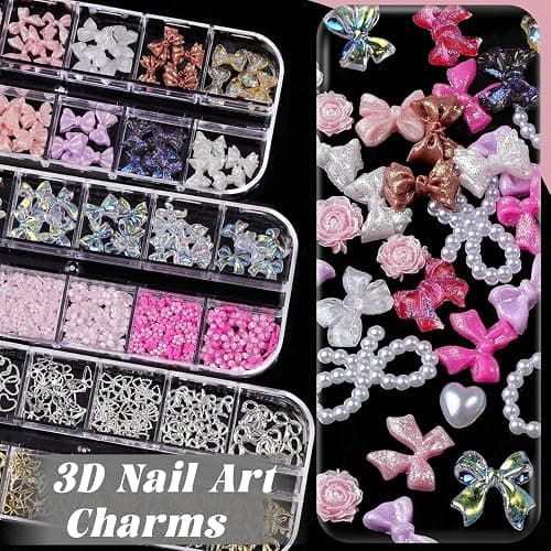 Nail Charms and Gems, Charms for Nails Design Kit with 10 Boxes 3D Nail Charms Colorful Clear Flatback Rhinestones Pearls,Diamonds,Picker Tools,Rhinestone Stickers thumbnail 2