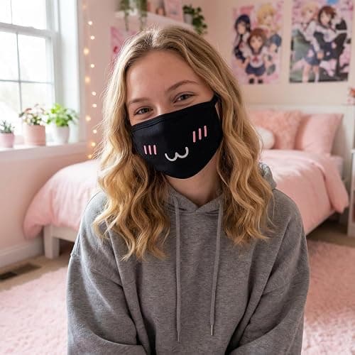 Generic 10pcs Cute Face Mask for Women & Men, Black White Pink Reusable Washable Cotton Full Face Protection for Adult Teens thumbnail 2