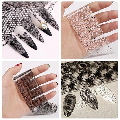 SILPECWEE 20 Rolls Lace Nail Foil White and Black Nail Transfer Foil Flower Nail Art Foils Decals Holographic Foils for Nails Manicure Stickers for DIY Acrylic Nails Decoration thumbnail 3
