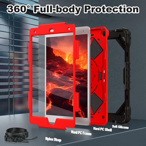 WESOROL Case for iPad 9th/8th/7th Generation 10.2 Inch (2021/2020/2019),Full-Body Drop Protection 9th Generation iPad Case with Rotating Stand Screen Protector Pencil Holder Holde,Black Red thumbnail 2