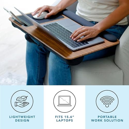 LAPGEAR Home Office Pro Lap Desk with Wrist Rest, Mouse Pad, and Phone Holder - Espresso Woodgrain - Fits up to 15.6 Inch Laptops - Style No. 91612 thumbnail 4