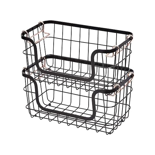 Amazon Basics Stackable Metal Wire Rectangular Storage Basket Set For Kitchen or Bathroom, 2 Count, Black - Image 1
