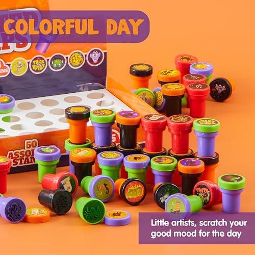 JOYIN 50 Pcs Halloween Stamps for Kids, 25 Designs Assorted Plastic Stamps Bulk, Trick Or Treat Stampers for Halloween Party Favor Gifts, Halloween Goodie Bag Fillers Classroom Game Prizes thumbnail 6