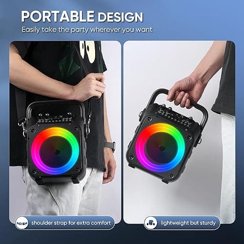 Karaoke Machine, Portable Bluetooth Speaker with 2 Wireless Microphones for Adults & Kids with Lights, Karaoke Microphone with PA System Supports USB/TF/REC/FM/AUX for Home Party thumbnail 6