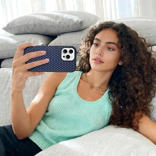 SenRiCase for iPhone 13/14 Case Cute Polka Dot Phone Case Compatible with MagSafe, Dual-Layer Shock Protection (Hard PC + Silicone) - Aesthetic Protective Phone Cover for Women Girls, Navy thumbnail 7