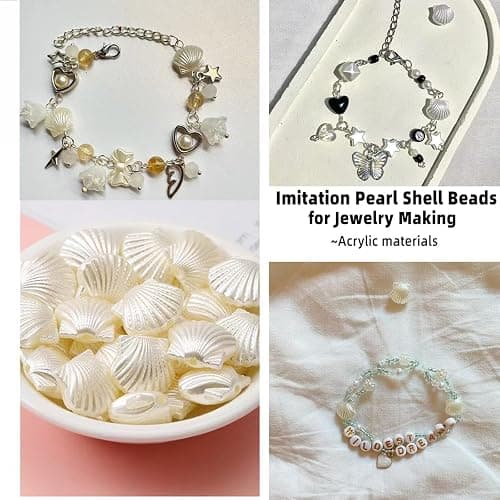 100PCS Pearl Shell Beads for Jewelry Making,Cute White Aesthetic Beads with Holes,Bulk Mermaid Accessories Women DIY Hair Clip Bracelet Resin Charms for Crafts 12mm thumbnail 4