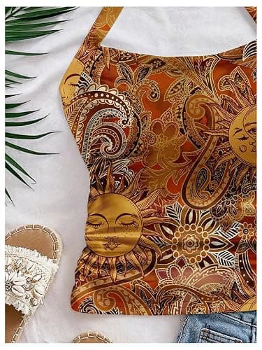 BEAUDRM Women's Paisley Halter Tops Boho Tie Back Fitted Vintage Camisole Tops thumbnail 2