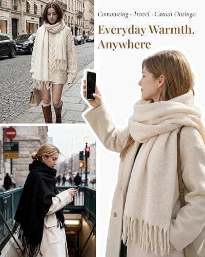 Achillea Warm Cashmere-Feel Winter Scarf – Thick Pashmina Shawl Wrap for Cold Weather thumbnail 4