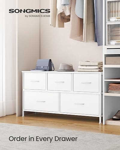 SONGMICS BELLAH Collection - Dresser for Bedroom, Chest of Drawers, Storage Organizer Unit, Closet, Entryway, Steel, 5 Drawers, Modern, Cloud White and Snow White ULGS322W01S thumbnail 3