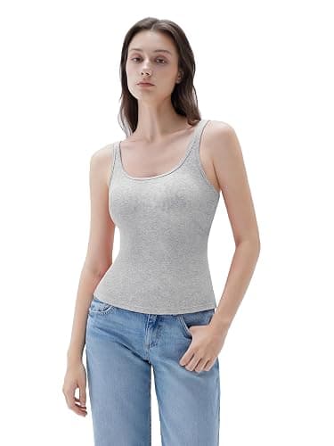 SUUKSESS Women Padded Cotton Ribbed Tank Tops Casual Summer Going Out Sleeveless Scoop Neck Basic Cami Tops thumbnail 7