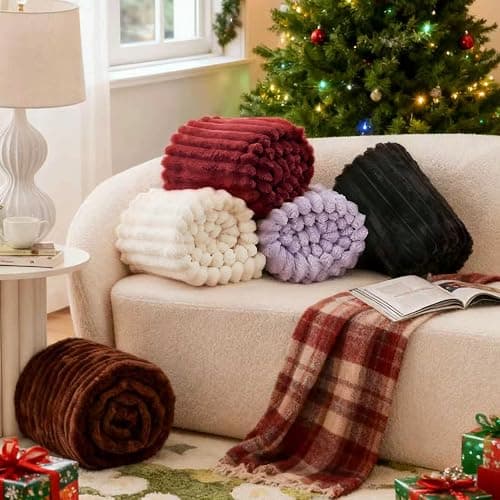 EXQ Home Fleece Throw Blanket for Couch or Bed - 3D Stripe Jacquard Decorative Blankets - Cozy Soft Lightweight Fuzzy Flannel Blanket Suitable for All Seasons(50"×60",Light Purple) | Cozy Soft, for Couch or Bed, Suitable for All Seasons, Lightweight, Fuzzy, Decorative Blankets thumbnail 8