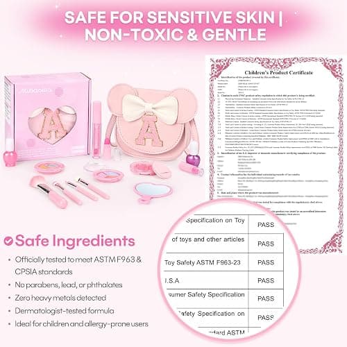 Kids Makeup Kit for Girls - 15 Pcs Real Washable Make Up Set - Non Toxic Toddlers Cosmetic with Letter Mouse Ear Purse - Easter Basket Stuffers for 3 4 5 6 7 8 Years Old Girls Birthday Gift - A thumbnail 4