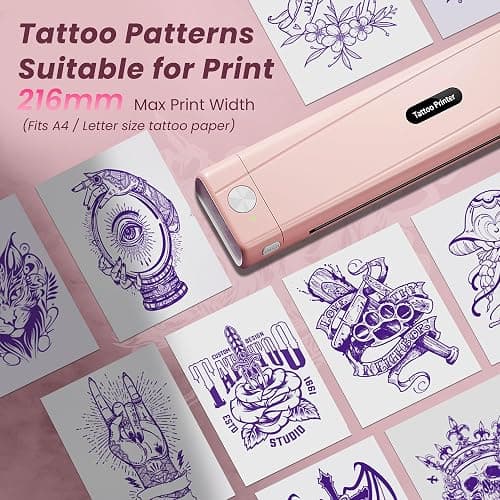 TATTMUSE 2025 New Version Tattoo Stencil Printer with 10pcs Transfer Paper, Wireless Thermal Tattoo Transfer Printer, Bluetooth Portable Tattoo Machine Compatible with Smartphone & Pad, Pink thumbnail 8