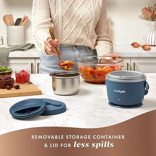Crock-Pot 20-Ounce Electric Lunch Box, Portable Food Warmer, Faded Blue, Perfect for Travel, Car, On-the-Go, Keeps Food Warm, Spill-Free, Dishwasher-Safe, Ideal Gift for Men and Women thumbnail 4