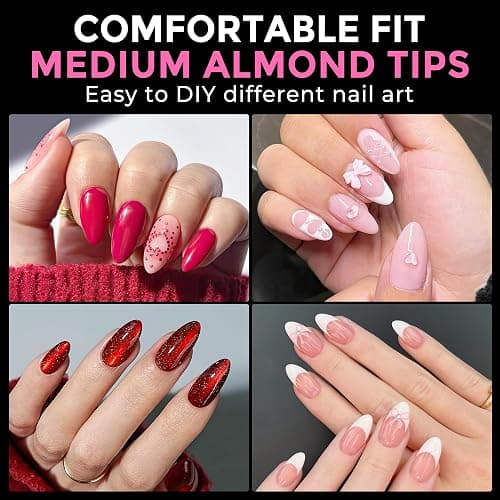 UNA GELLA Almond Nail Tips 216pcs Medium Almond Press on Nails Pre-shape Gel Fake Nails for Full Cover Acrylic French False Nails For Nail Extension, DIY Salon 12 Sizes Gelly Tips thumbnail 2